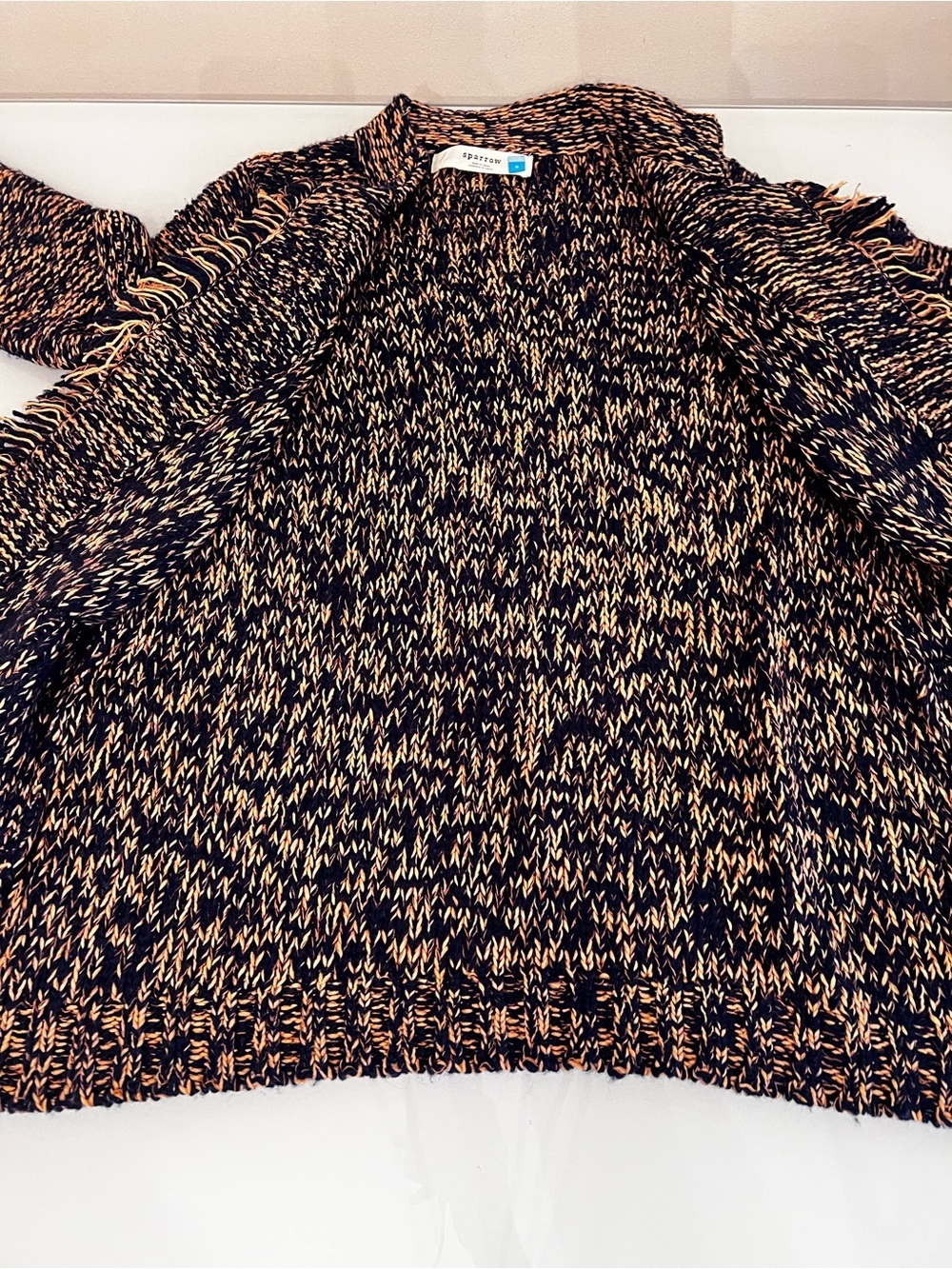 Anthropologie Sparrow Marled Peat Linen Wool Fringe Cardigan Sweater S - Picture 16 of 16